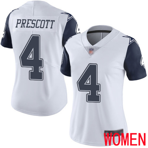 Women Dallas Cowboys Limited White Dak Prescott #4 Rush Vapor Untouchable NFL Jersey->women nfl jersey->Women Jersey